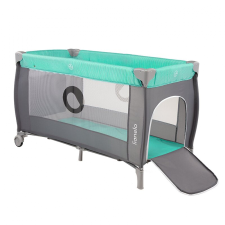 Patut pliant, Lionelo, Sven Plus, 120x60 cm, Cu doua nivele, Cu arcada jucarii, masuta de infasat, vibratii, melodii, conform cu standardele europeane de securitate EN716 si EN12221, Turcoaz/Gri [7]