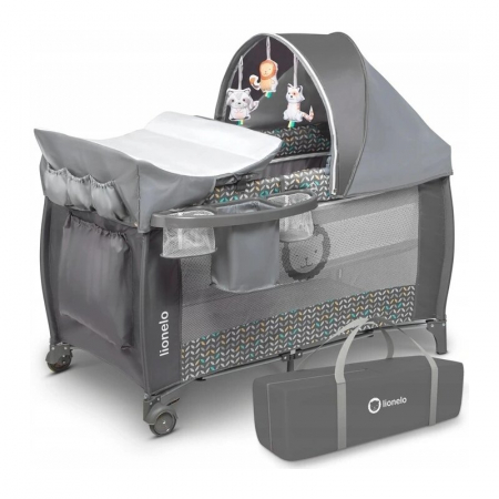 Patut pliant, Lionelo, Sven Plus, 120x60 cm, Cu doua nivele, Cu arcada jucarii, masuta de infasat, vibratii, melodii  conform cu standardele europeane de securitate EN716 si EN12221, Grey Scandi [3]