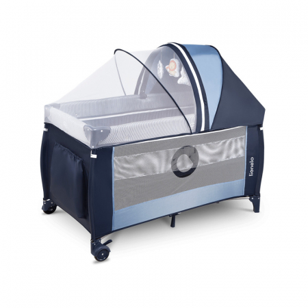 Patut pliant, Lionelo, Sven Plus, 120x60 cm, Cu doua nivele, Cu arcada jucarii, masuta de infasat, vibratii, melodii, conform cu standardele europeane de securitate EN716 si EN12221, Blue Navy [21]