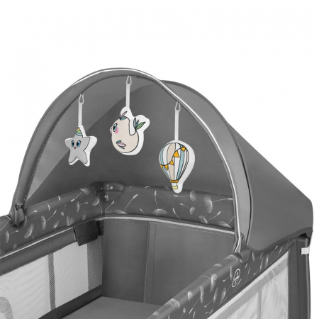 Patut pliant, Lionelo, Sven Plus, 120x60 cm, Cu doua nivele, Cu arcada jucarii, masuta de infasat, vibratii, melodii, conform cu standardele europeane de securitate EN716 si EN12221, Grey [11]