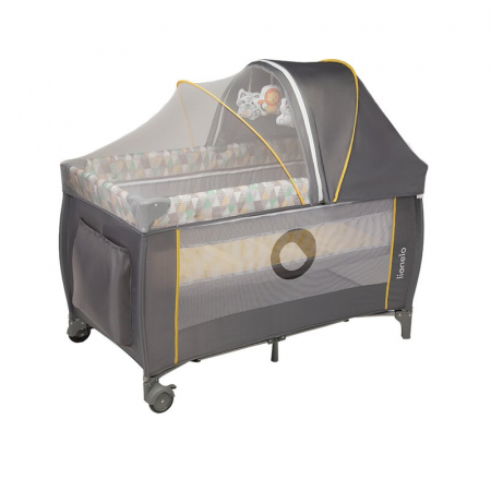Patut pliant, Lionelo, Sven Plus, 120x60 cm, Cu doua nivele, Cu arcada jucarii, masuta de infasat  vibratii, melodii, conform cu standardele europeane de securitate EN716 si EN12221, Yellow Scandi [5]