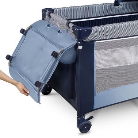 Patut pliant, Lionelo, Sven Plus, 120x60 cm, Cu doua nivele, Cu arcada jucarii, masuta de infasat, vibratii, melodii, conform cu standardele europeane de securitate EN716 si EN12221, Blue Navy [3]