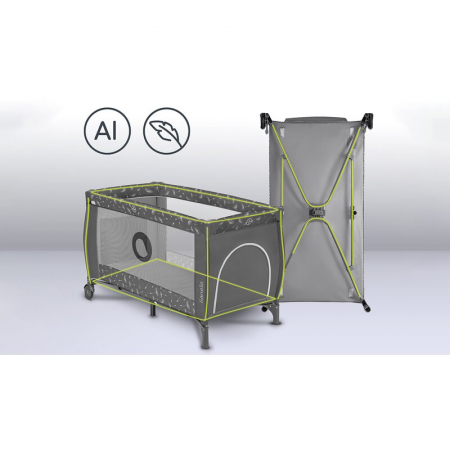 Patut pliant, Lionelo, Sven Plus, 120x60 cm, Cu doua nivele, Cu arcada jucarii, masuta de infasat, vibratii, melodii, conform cu standardele europeane de securitate EN716 si EN12221, Grey [23]