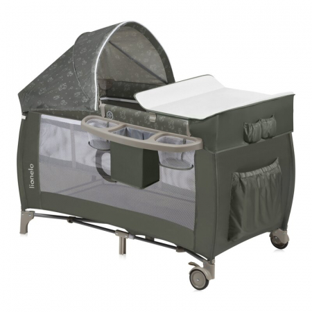 Mobilier si Lenjerie - Patut pliant, Lionelo, Sven Plus, 120x60 cm, Cu doua nivele, Cu arcada jucarii, masuta de infasat, vibratii, melodii, conform cu standardele europeane de securitate EN716 si EN12221, Bej Olive