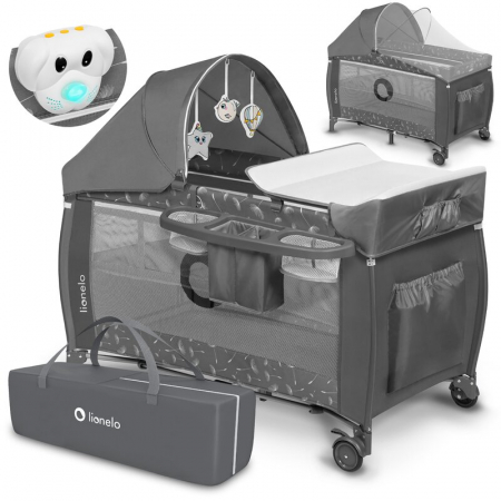 Patut pliant, Lionelo, Sven Plus, 120x60 cm, Cu doua nivele, Cu arcada jucarii, masuta de infasat, vibratii, melodii, conform cu standardele europeane de securitate EN716 si EN12221, Grey [2]
