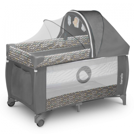 Patut pliant, Lionelo, Sven Plus, 120x60 cm, Cu doua nivele, Cu arcada jucarii, masuta de infasat, vibratii, melodii  conform cu standardele europeane de securitate EN716 si EN12221, Grey Scandi [4]