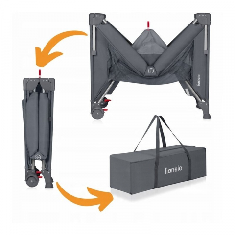 Patut pliant multifunctional, Lionelo, Ellen, Cu laterala culisanta, Nivel suplimentar, Intrare laterala cu fermoar, 2 roti, Saltea pliabila si geanta de transport incluse, 0- 36 luni, Pana la 15 kg,  [9]