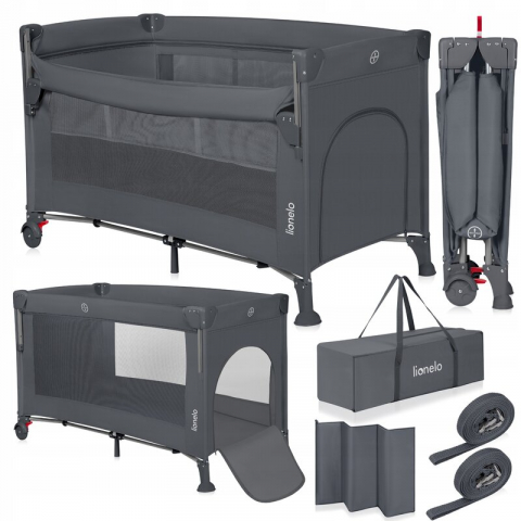 Patut pliant multifunctional, Lionelo, Ellen, Cu laterala culisanta, Nivel suplimentar, Intrare laterala cu fermoar, 2 roti, Saltea pliabila si geanta de transport incluse, 0- 36 luni, Pana la 15 kg,  [2]