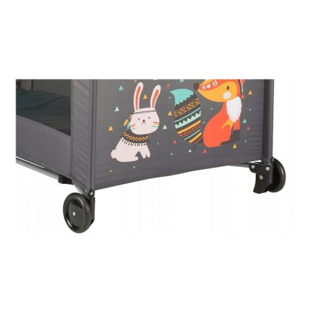 Patut pliant, Petite&Mars, Cu un nivel, Cu intrare laterala cu fermoar, 2 roti, 120x60 cm, Conform cu standardele europene de securitate EN 716-1:207+AC:2019, EN 716-2:2017, EN 71-3:2019, Vulpita Turq [16]