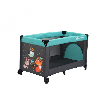 Patut pliant, Petite&Mars, Cu un nivel, Cu intrare laterala cu fermoar, 2 roti, 120x60 cm, Conform cu standardele europene de securitate EN 716-1:207+AC:2019, EN 716-2:2017, EN 71-3:2019, Vulpita Turq [6]