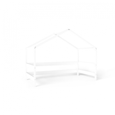 Patut tip casuta din lemn junior, 160x80 cm, Din lemn certificat FSC, Transformabil in casuta de joaca, Cu bariera de protectie, In stil scandinav, Alb, YappyKids, YappyHytte Bed [11]