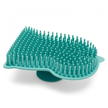 Perie de baie, New Baby, Din silicon, Cu peri moi, Maner ergonomic, Pentru pielea sensibila, 8x11 cm, 0 luni+, Dinosaur/Blue [1]