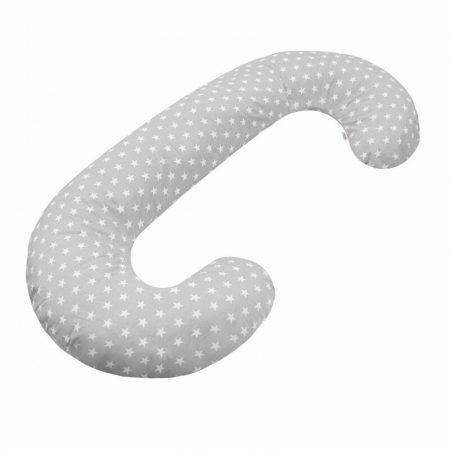 Pentru Mama - Perna alaptare, New Baby, Cu husa detasabila, In forma de C, Bumbac, Diametru 16 cm, Lungime in jurul circumferintei 285 cm, 100% antialergic, Stars Grey