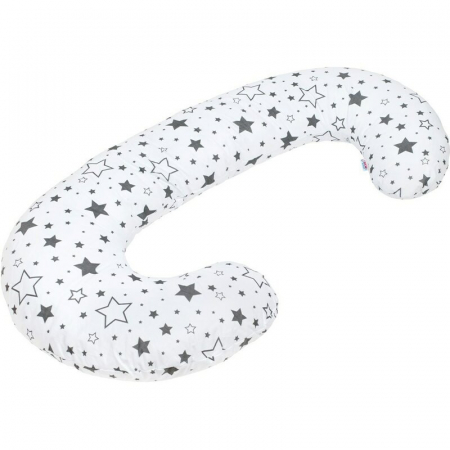 Pentru Mama - Perna alaptare, New Baby, Cu husa detasabila, In forma de C, Bumbac, Diametru 16 cm, Lungime in jurul circumferintei 285 cm, Stars White/Grey