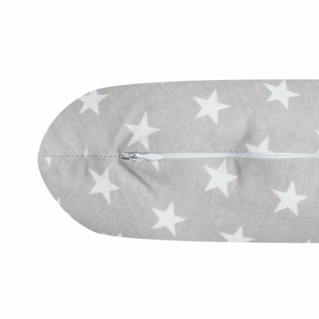 Perna alaptare, New Baby, Diametru 16 cm, Lungime in jurul circumferintei 125 cm, Bumbac, 100% antialergic, Husa detasabila, 0 luni+, Stars Grey [2]