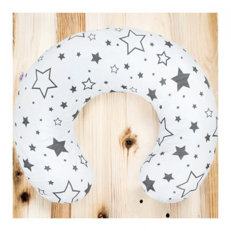Perna alaptare, New Baby, Stelute, Cu husa detasabila, Din bumbac, 125x16 cm, Gri [1]