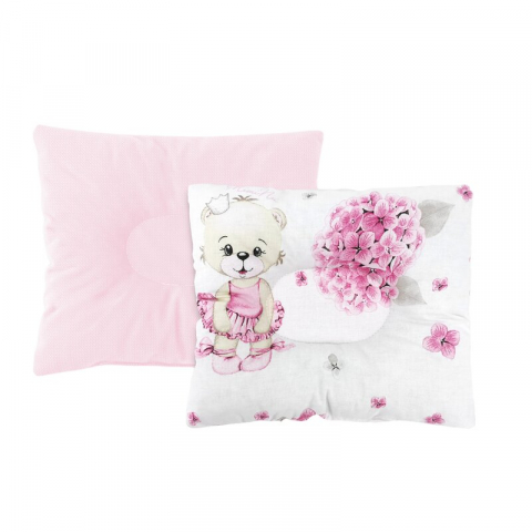 Mobilier si Lenjerie - Perna bebelus, MimiNu, Profilata, Cu doua fete, Cu functie anti-soc, Pufoasa, Din catifea si bumbac, 23x26 cm, Materiale certificate Oeko Tex Standard 100, Velvet Pink Ballerina