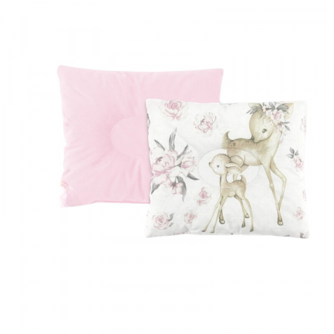 Mobilier si Lenjerie - Perna bebelus, MimiNu, Profilata, Cu doua fete, Cu functie anti-soc, Pufoasa, Din catifea si bumbac, Materiale certificate Oeko Tex Standard 100, 23x26 cm, Velvet Sweet Deer/Pink