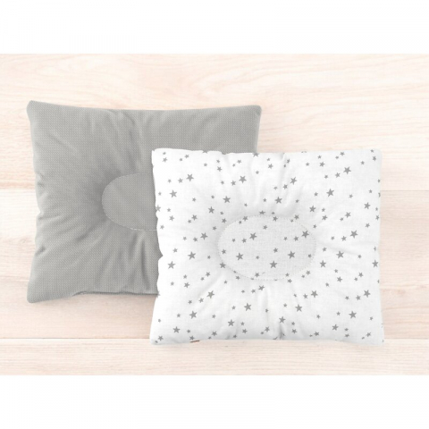 Perna bebelus, MimiNu, Profilata, Cu doua fete, Cu functie anti-soc, Pufoasa, Din catifea si bumbac, Materiale certificate Oeko Tex Standard 100, 23x26 cm, Velvet Mini Gray Stars [1]