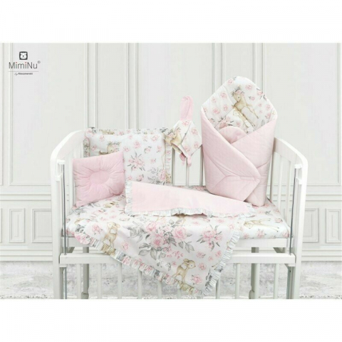Perna bebelus, MimiNu, Profilata, Cu doua fete, Cu functie anti-soc, Pufoasa, Din catifea si bumbac, Materiale certificate Oeko Tex Standard 100, 23x26 cm, Velvet Sweet Deer/Pink [3]