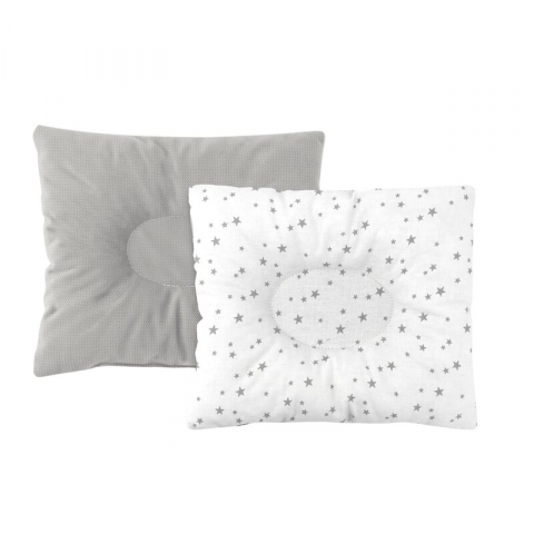 Mobilier si Lenjerie - Perna bebelus, MimiNu, Profilata, Cu doua fete, Cu functie anti-soc, Pufoasa, Din catifea si bumbac, Materiale certificate Oeko Tex Standard 100, 23x26 cm, Velvet Mini Gray Stars