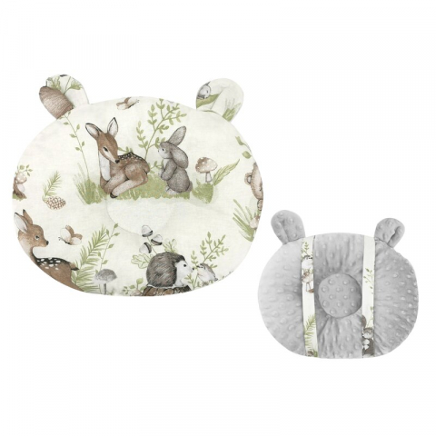Mobilier si Lenjerie - Perna bebelusi, MimiNu, Ursulet, Multifunctionala, Cu doua fete, Tesatura pufoasa minky si bumbac, Materiale certificate Oeko Tex Standard 100, Design, Minky Calm Forest Natural