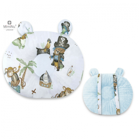 Mobilier si Lenjerie - Perna bebelusi, MimiNu, Ursulet, Multifunctionala, Cu doua fete, Tesatura pufoasa minky si bumbac, Materiale certificate Oeko Tex Standard 100, Design, Minky Pirates Blue