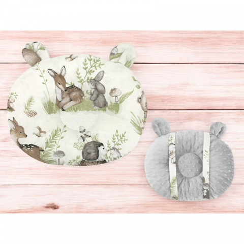Perna bebelusi, MimiNu, Ursulet, Multifunctionala, Cu doua fete, Tesatura pufoasa minky si bumbac, Materiale certificate Oeko Tex Standard 100, Design, Minky Calm Forest Natural [1]
