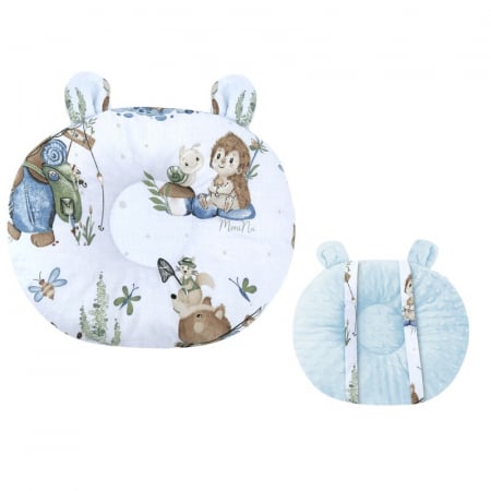Mobilier si Lenjerie - Perna bebelusi, MimiNu, Ursulet, Multifunctionala, Cu doua fete, Tesatura pufoasa minky si bumbac, Materiale certificate Oeko Tex Standard 100, Design, Minky Let\'s Go Blue