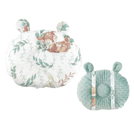Mobilier si Lenjerie - Perna bebelusi, MimiNu, Ursulet, Multifunctionala, Cu doua fete, Tesatura pufoasa minky si bumbac, Materiale certificate Oeko Tex Standard 100, Minky Cold Mint/ Lulu Natural