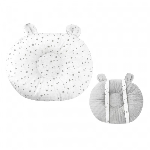 Mobilier si Lenjerie - Perna bebelusi, MimiNu, Ursulet, Multifunctionala, Cu doua fete, Tesatura pufoasa minky si bumbac, Materiale certificate Oeko Tex Standard 100, Minky Mini Gray Stars