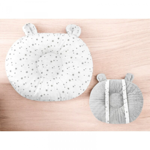 Perna bebelusi, MimiNu, Ursulet, Multifunctionala, Cu doua fete, Tesatura pufoasa minky si bumbac, Materiale certificate Oeko Tex Standard 100, Minky Mini Gray Stars [1]