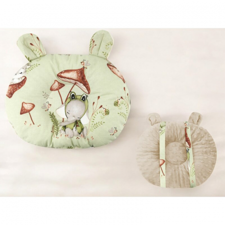 Perna bebelusi, Qmini, Ursulet, Multifunctionala, Cu doua fete, Tesatura pufoasa minky si bumbac, Materiale certificate Oeko Tex Standard 100, 30x23 cm, Frogs [1]