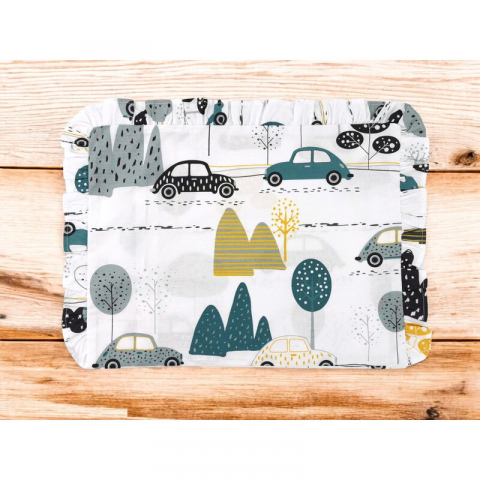 Perna clasica de dormit, MimiNu, Cu volanas, Cu husa detasabila cu fermoar, Din bumbac certificat Oeko Tex Standard 100, Pentru patut, carucior, balansoar, 30x40 cm, Childrens Journey Grey [1]