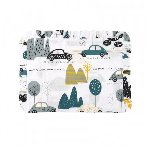 Mobilier si Lenjerie - Perna clasica de dormit, MimiNu, Cu volanas, Cu husa detasabila cu fermoar, Din bumbac certificat Oeko Tex Standard 100, Pentru patut, carucior, balansoar, 30x40 cm, Childrens Journey Grey