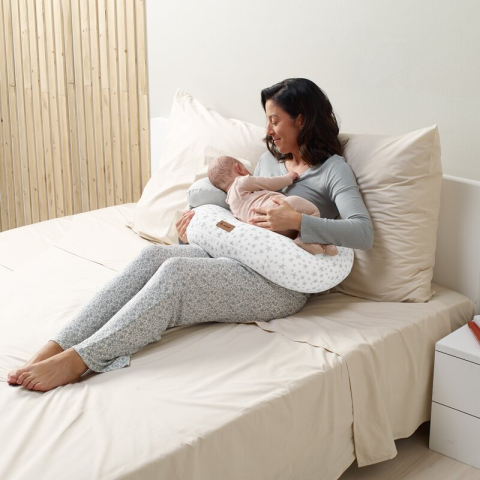 Perna pentru alaptare, Jane, Ergonomica, Cu husa detasabila si lavabila si pernuta suplimentara, Umpluta cu bilute din poliester, Botanic [2]