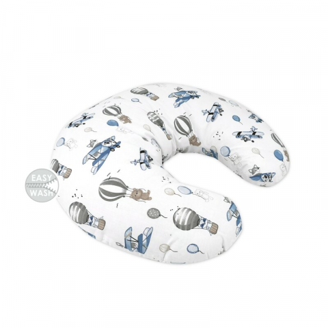 Pentru Mama - Perna pentru alaptat, MimiNu, Din bumbac certificat Oeko Tex Standard 100, Cu husa detasabila, Cu fermoar securizat, Circumferinta 155 cm, Blue Plane