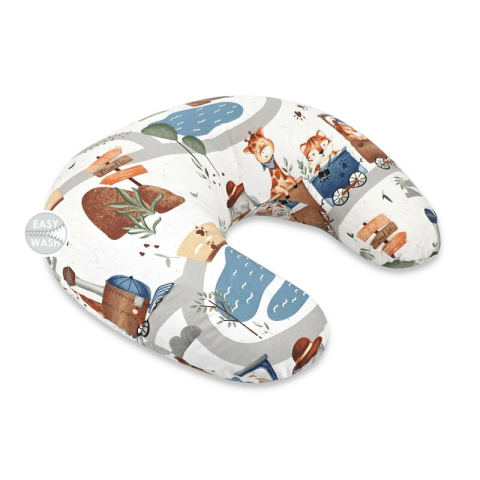 Pentru Mama - Perna pentru alaptat, MimiNu, Din bumbac certificat Oeko Tex Standard 100, Cu husa detasabila, Cu fermoar securizat, Circumferinta 155 cm, Design, Zoo in train