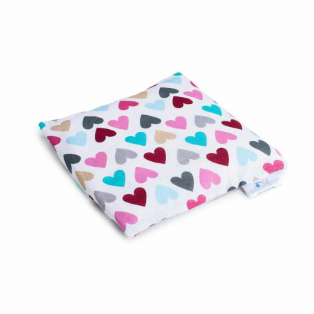 Mobilier si Lenjerie - Pernuta anticolici, Bociolad, Umpluta cu samburi de cirese, Cu husa din bumbac, 20x20 cm, 0 luni+, Colorful Hearts