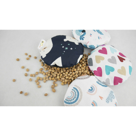 Pernuta anticolici, Qmini, Umpluta cu samburi de cirese, Cu husa din bumbac, Diametru 14 cm, Grey Stars [5]