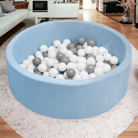 Piscina uscata, New Baby, Cu 150 de bile (Alb, gri), Din tesatura fina cu certificare Oeko-Tex Standard 100, Dimensiune 83 x 83 x 30 cm, Blue [1]