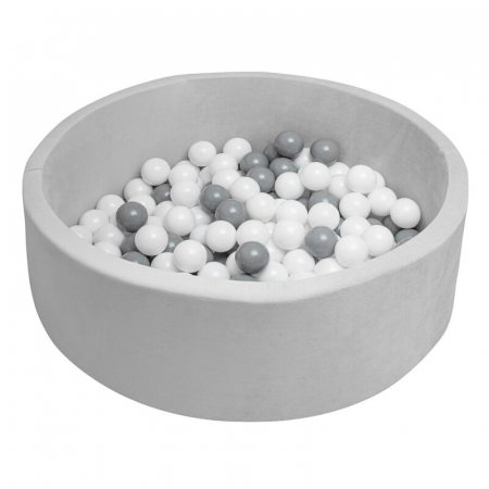 Jucarii si Jocuri - Piscina uscata, New Baby, Cu 150 de bile (Alb, gri), Din tesatura fina cu certificare Oeko-Tex Standard 100, Dimensiune 83 x 83 x 30 cm, Grey