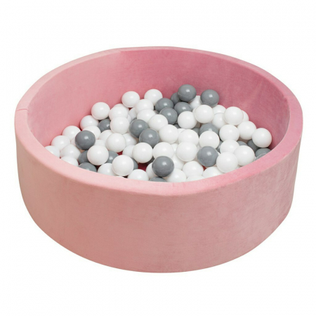 Jucarii si Jocuri - Piscina uscata, New Baby, Cu 150 de bile (Alb, gri), Din tesatura fina cu certificare Oeko-Tex Standard 100, Dimensiune 83 x 83 x 30 cm, Pink