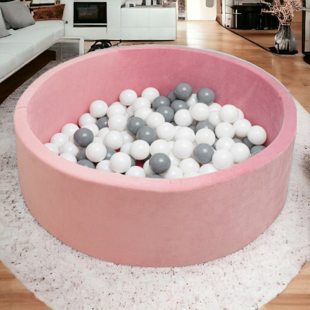 Piscina uscata, New Baby, Cu 150 de bile (Alb, gri), Din tesatura fina cu certificare Oeko-Tex Standard 100, Dimensiune 83 x 83 x 30 cm, Pink [2]