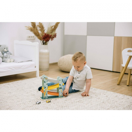 Pista de masini, Free2Play, Safari, Din lemn, Cu 3 masinute incluse, 26.9 x 23.6 x 7 cm, Conform cu standardele europene EN71-1;2018, EN71-2:2020, EN71-3:2021 [4]