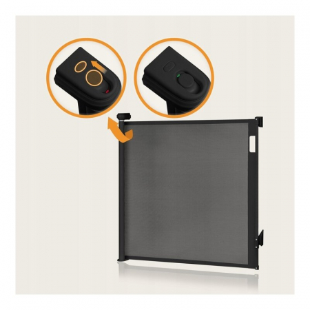 Poarta de siguranta, Lionelo, Thea, Cu suruburi, Textila, Retractabila, Mecanism dublu de blocare, Montaj universal, 80x140 cm, Conform cu standardul european de securitate EN1930, Negru [18]