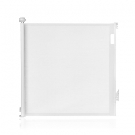 Siguranta si Sanatate - Poarta de siguranta, Lionelo, Thea, Textila, Ofera vizibilitate, Retractabila, Mecanism dublu de blocare, Montaj universal, 80x140 cm, Conform cu standardul european de securitate EN1930, Alb