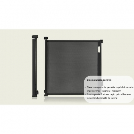 Poarta de siguranta, Lionelo, Thea, Textila, Ofera vizibilitate, Retractabila, Mecanism dublu de blocare, Montaj universal, 80x140 cm, Conform cu standardul european de securitate EN1930, Alb [11]