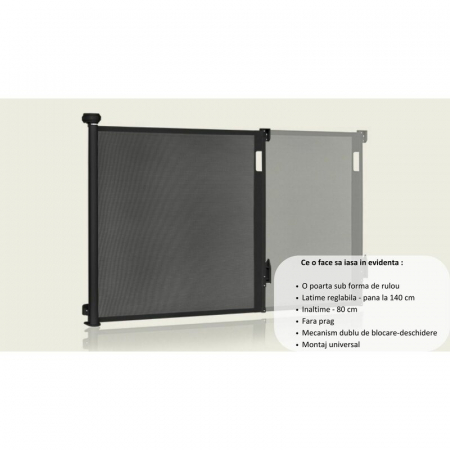 Poarta de siguranta, Lionelo, Thea, Textila, Ofera vizibilitate, Retractabila, Mecanism dublu de blocare, Montaj universal, 80x140 cm, Conform cu standardul european de securitate EN1930, Alb [10]