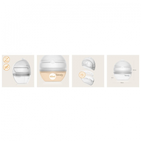 Pompa de san si colector de lapte, Lionelo, Milky 2 in 1, Volum 60 ml, Forma anatomica, Compataibila cu utilizarea cu sutien, Fara bisfenol A, Portabila, Alb [6]